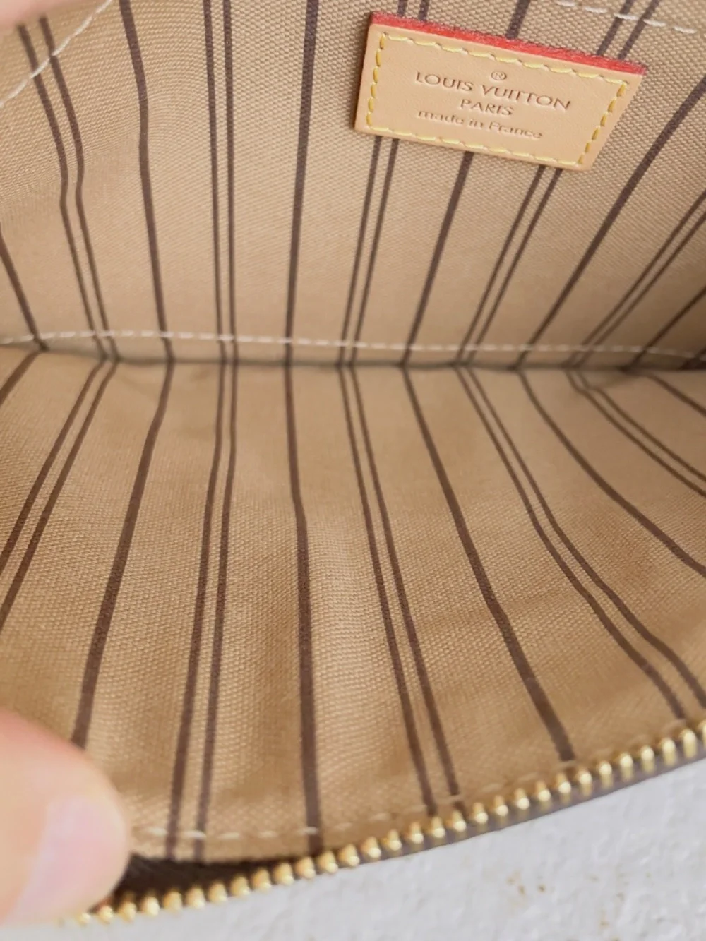 Louis Vuitton LV Brown Canvas Leather Monogram Neverfull Pouch